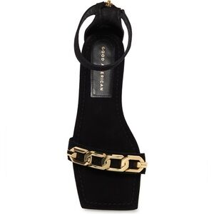 New Good American Suede Black and Gold Chain Sandal - still in box wrapped Sz 8
